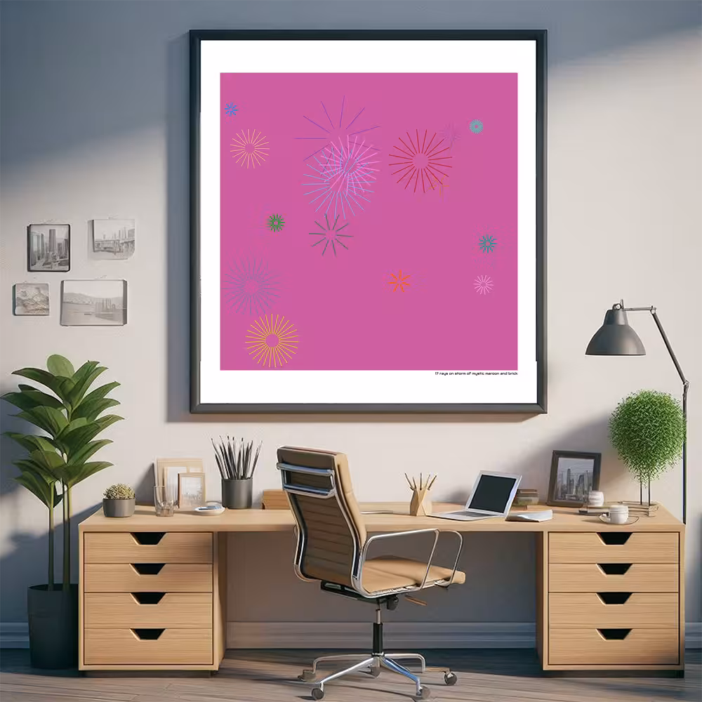 17 rays on storm of mystic maroon and brick in room setting