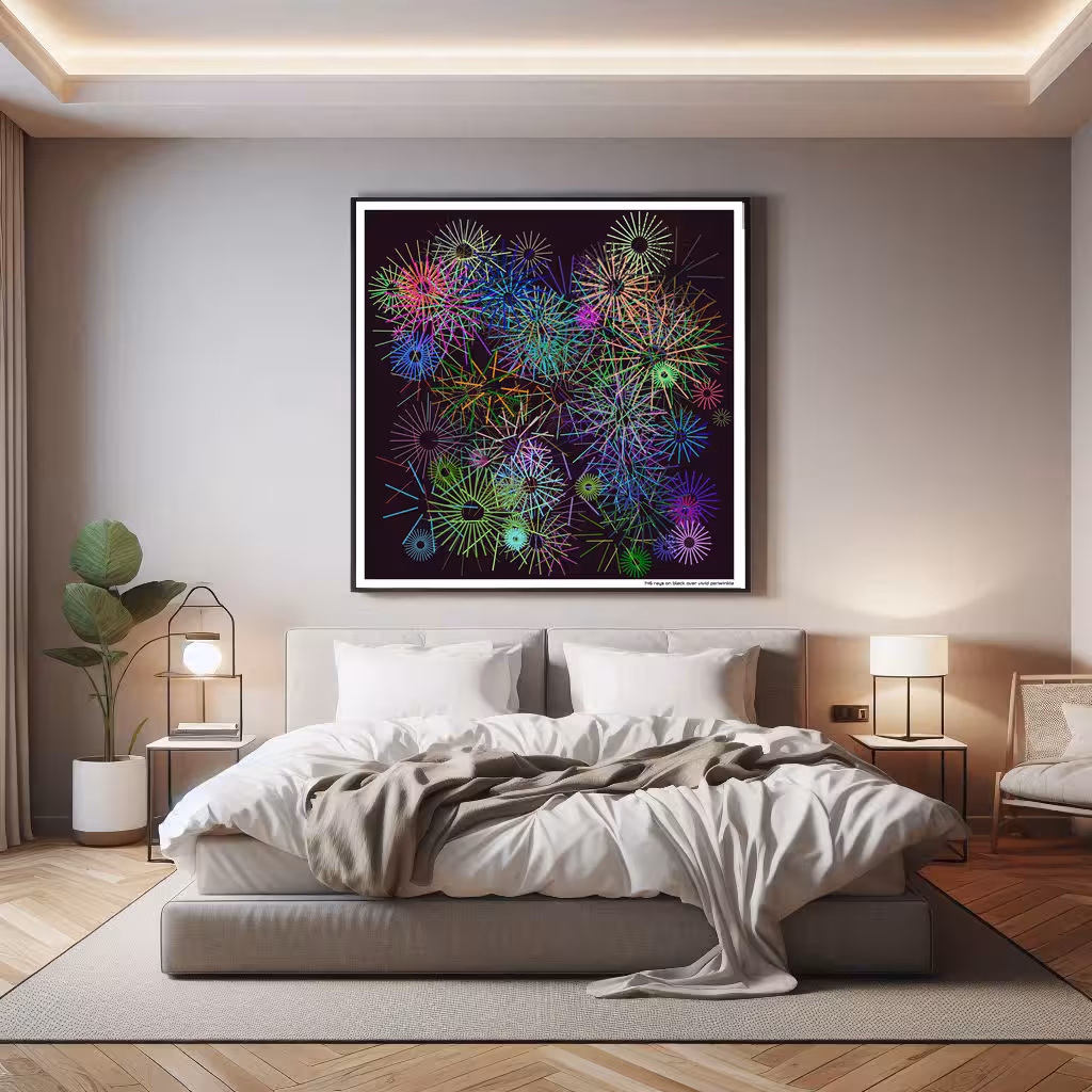 146 rays on black over vivid periwinkle in room setting