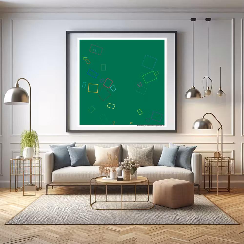 29 rectangles on promise dancing on burnished tan in room setting