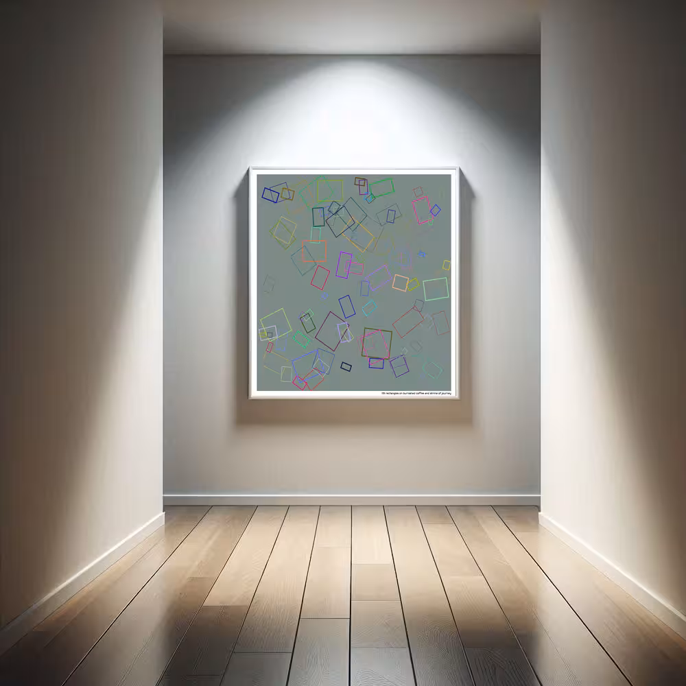 119 rectangles on burnished coffee and shrine of journey in room setting