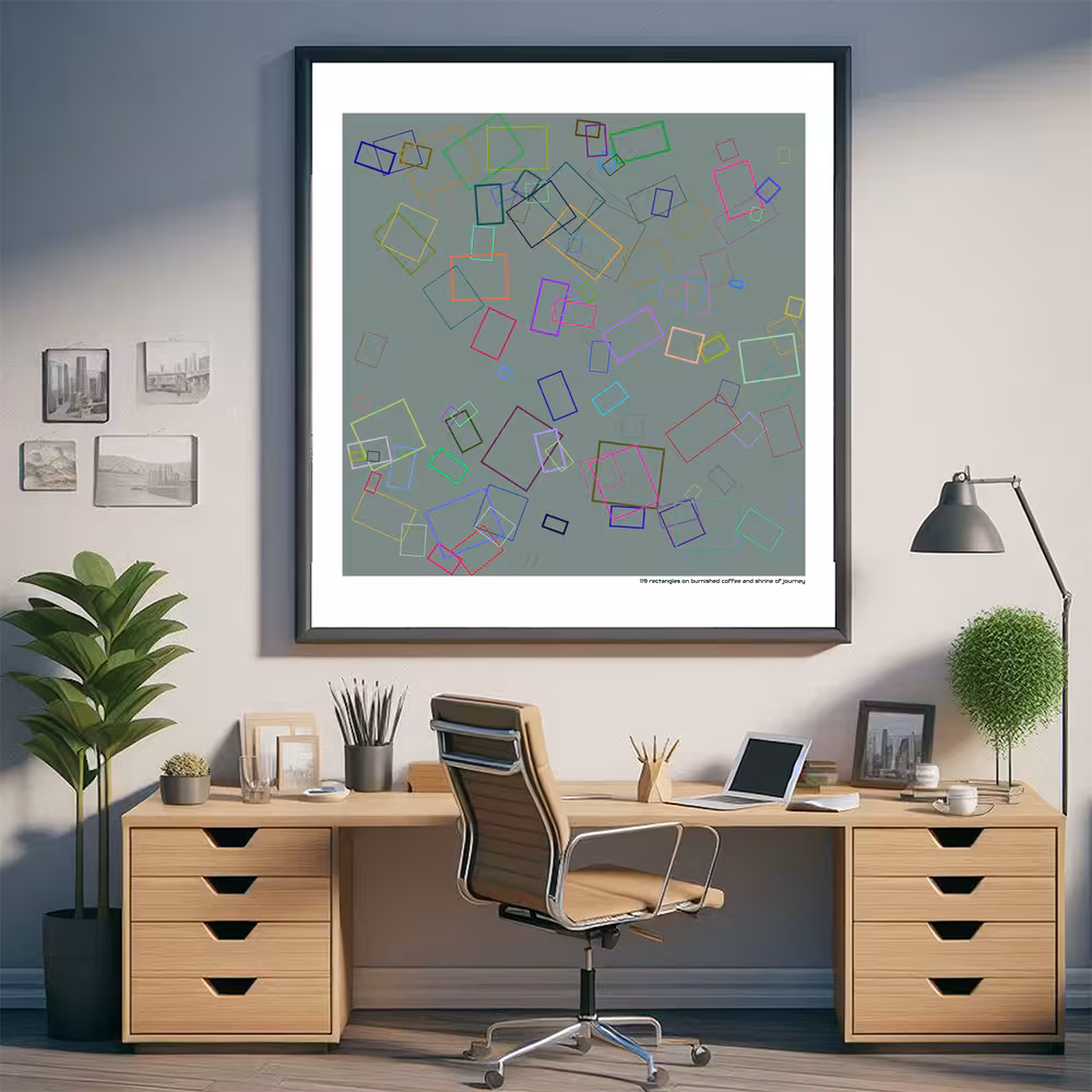 119 rectangles on burnished coffee and shrine of journey in room setting