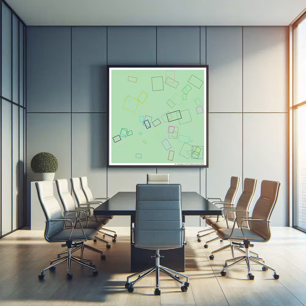 54 rectangles on drift of delicate cocoa and black in room setting