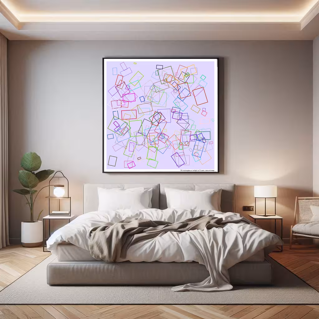 179 rectangles on twilight of frozen rose and sage in room setting