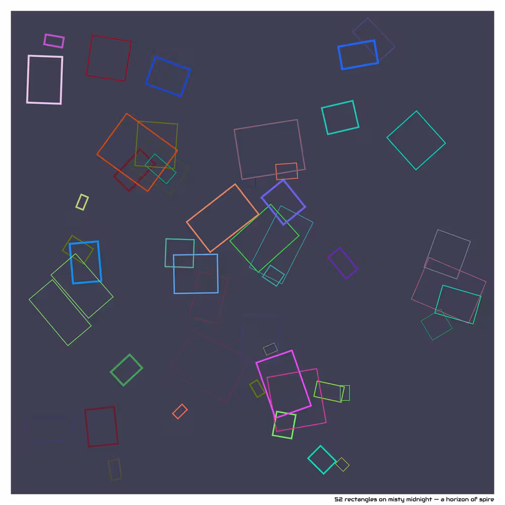 52 rectangles on misty midnight — a horizon of spire