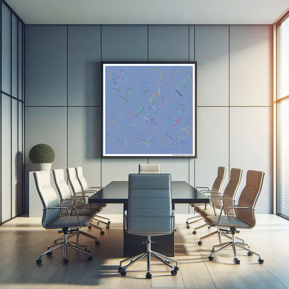 195 ribbons on spark of frosted mist in room setting