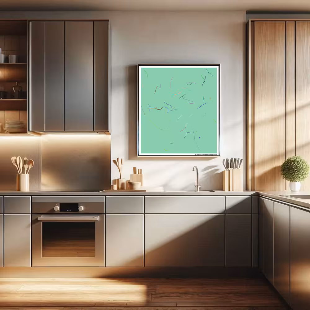 61 ribbons on charcoal above bleached honey in room setting