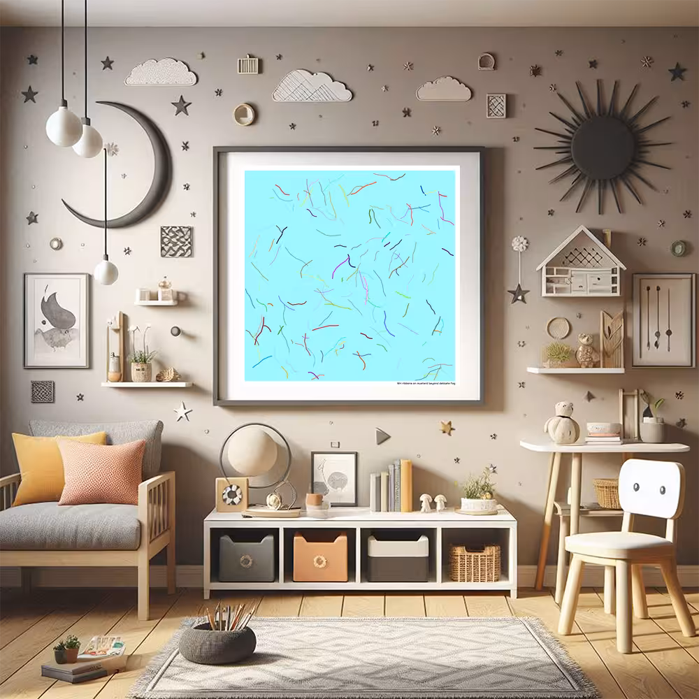 164 ribbons on mustard beyond delicate fog in room setting