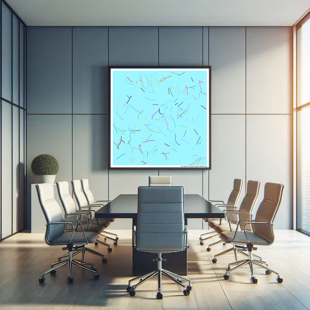 164 ribbons on mustard beyond delicate fog in room setting