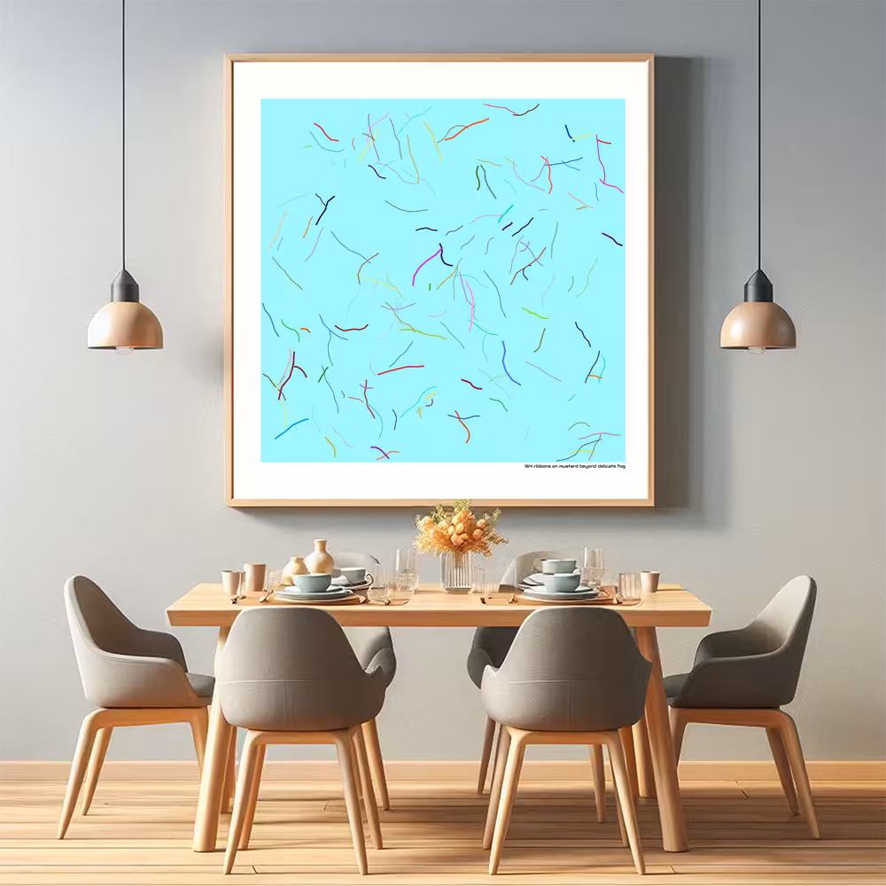 164 ribbons on mustard beyond delicate fog in room setting