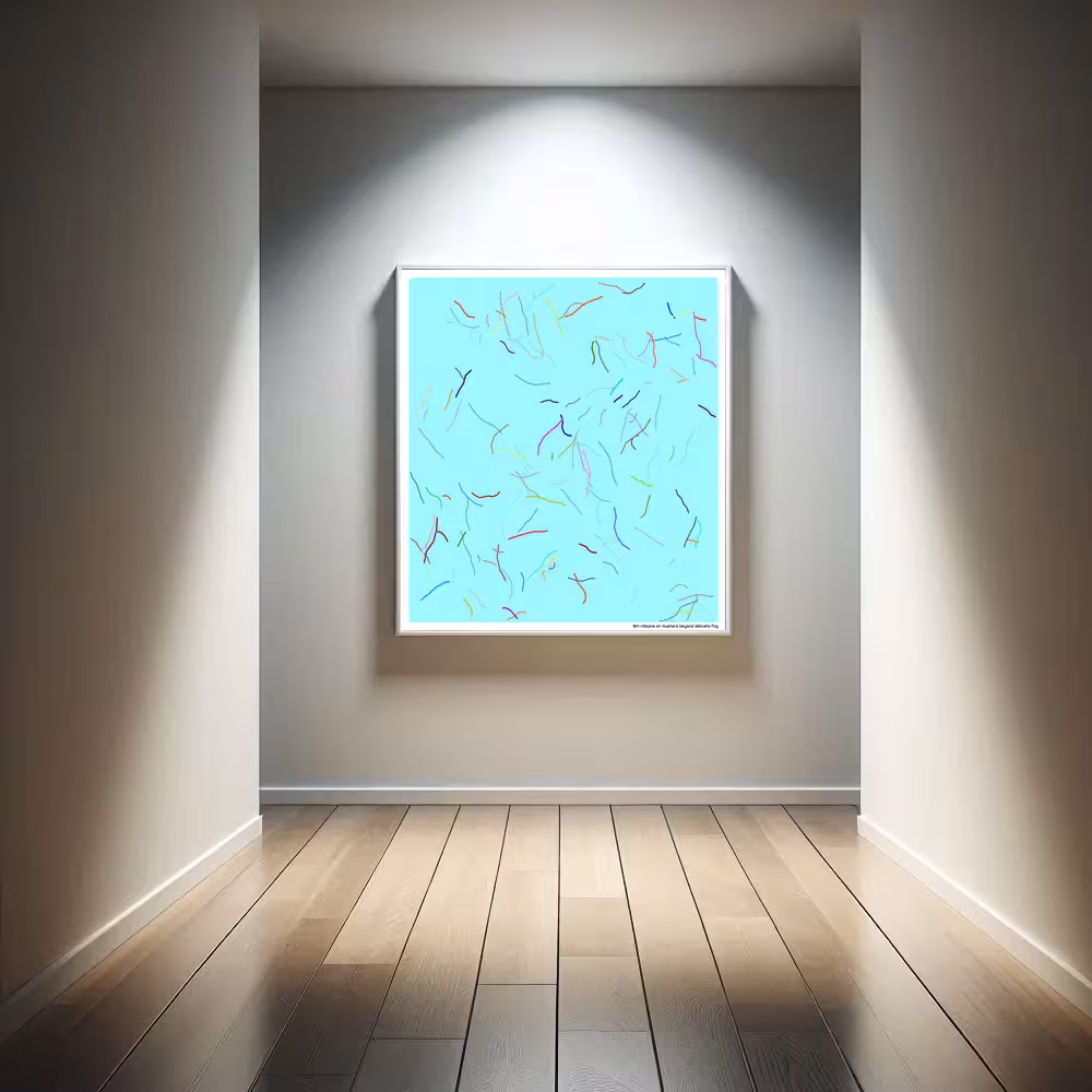 164 ribbons on mustard beyond delicate fog in room setting