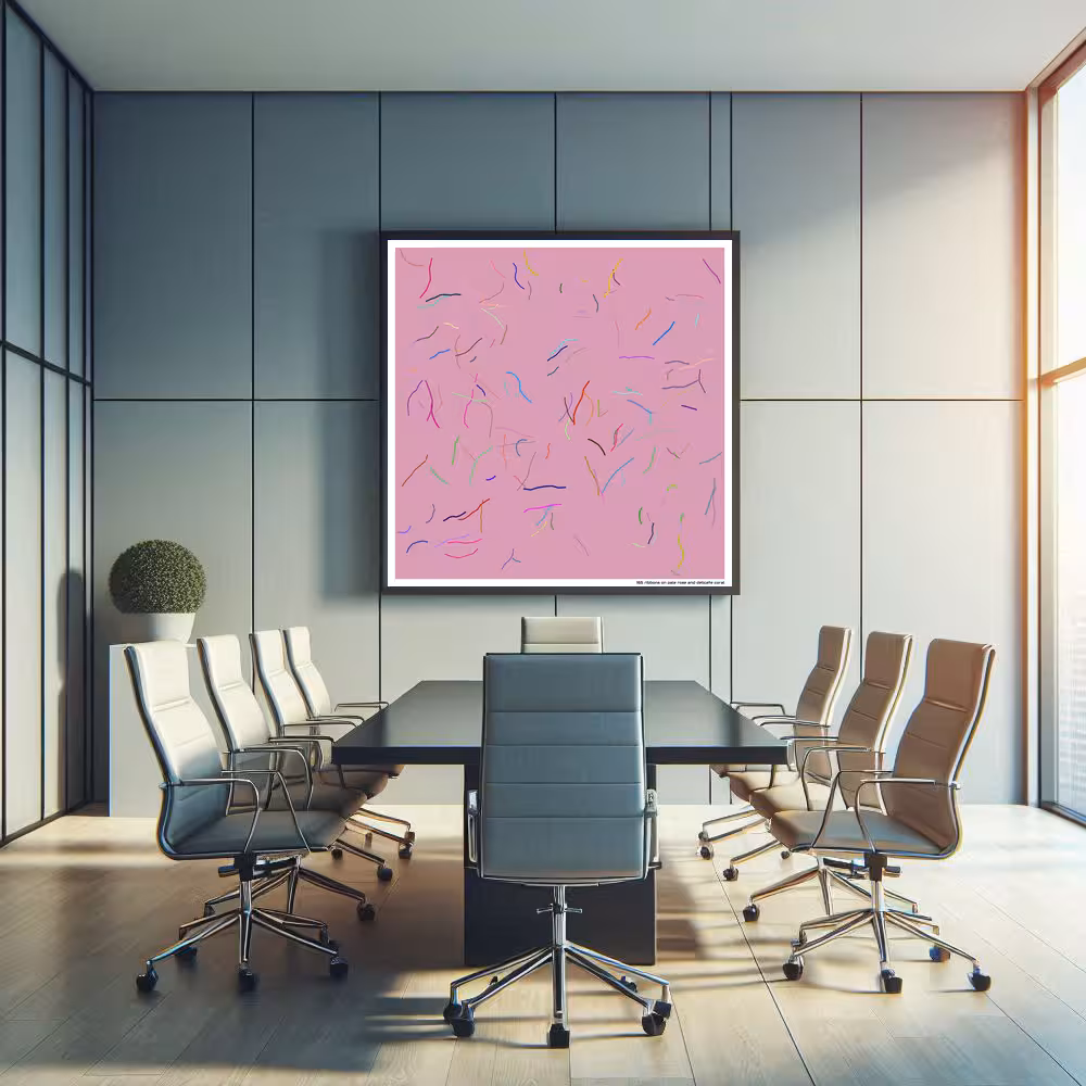 165 ribbons on pale rose and delicate coral in room setting