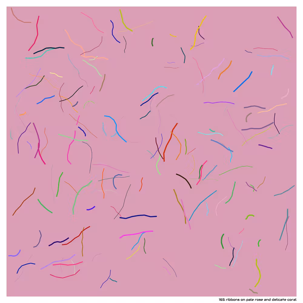 165 ribbons on pale rose and delicate coral