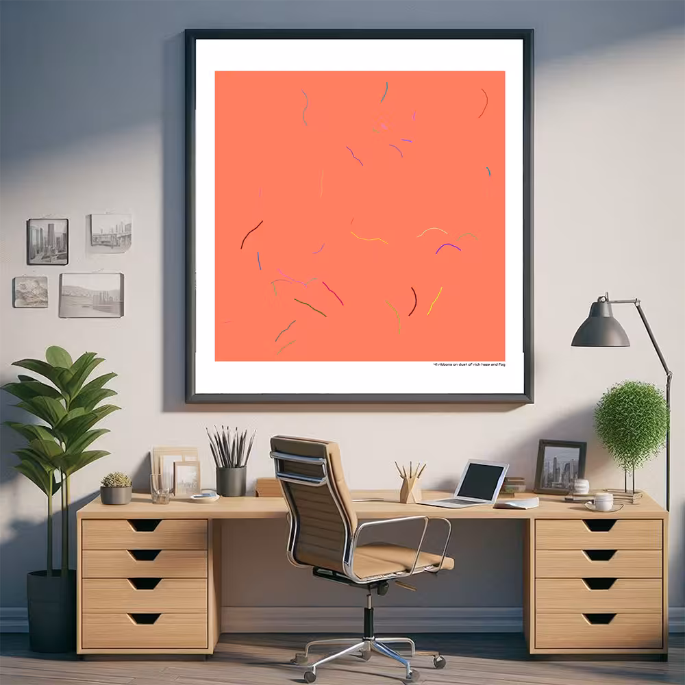 41 ribbons on dust of rich haze and fog in room setting