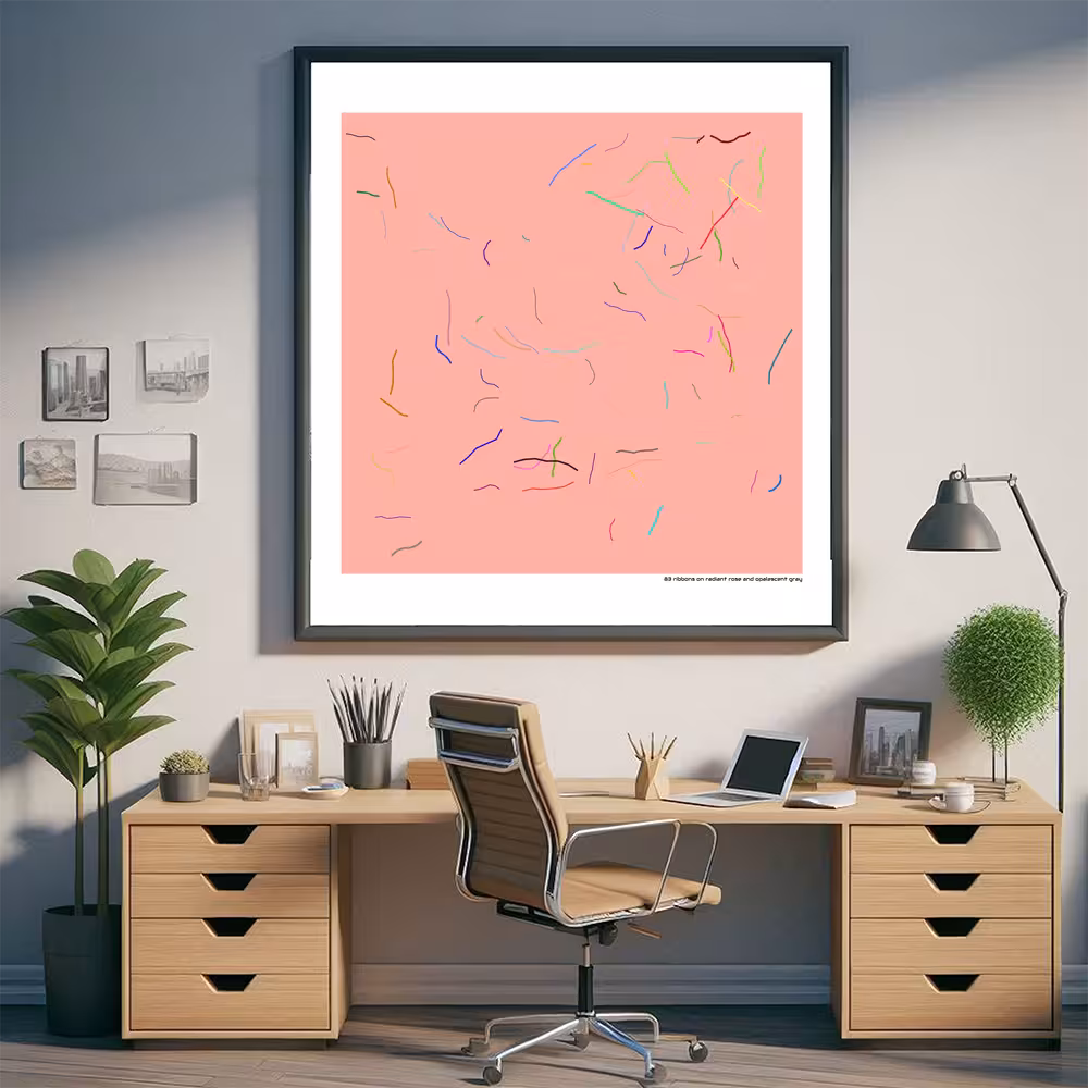 83 ribbons on radiant rose and opalescent gray in room setting