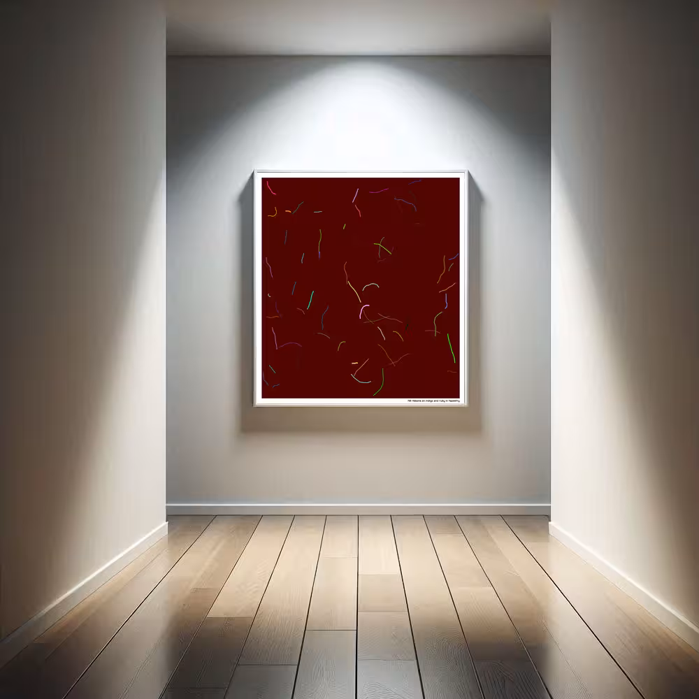 70 ribbons on indigo and ruby in tapestry in room setting