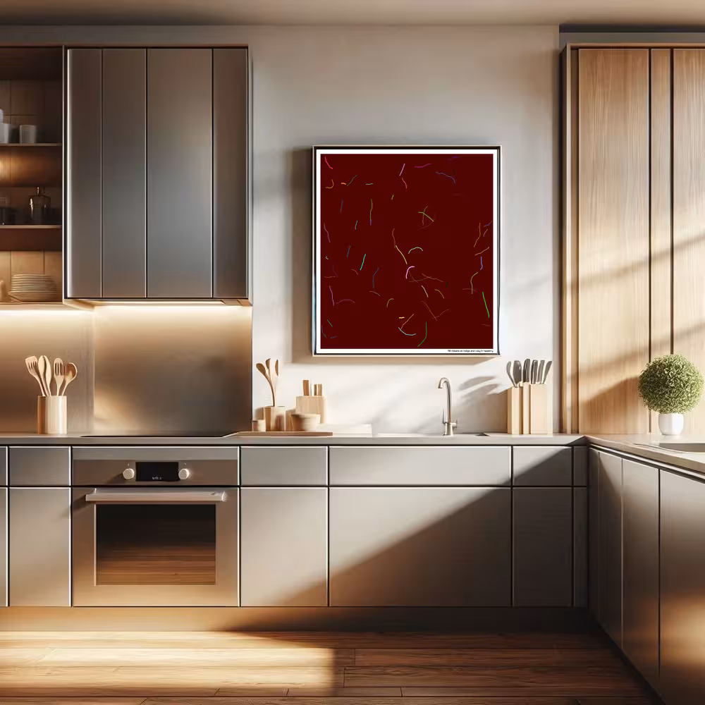 70 ribbons on indigo and ruby in tapestry in room setting