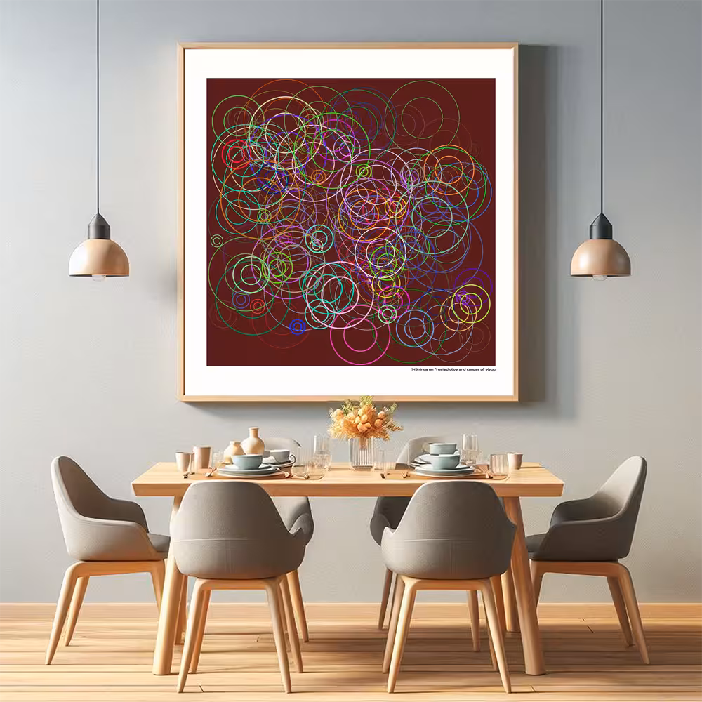 149 rings on frosted olive and canvas of elegy in room setting