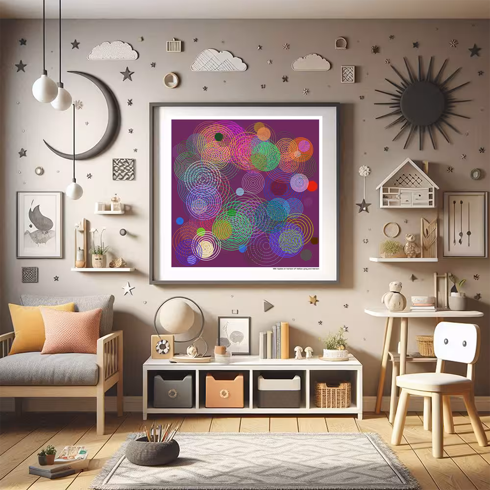 106 ripples on horizon of mellow gray and maroon in room setting