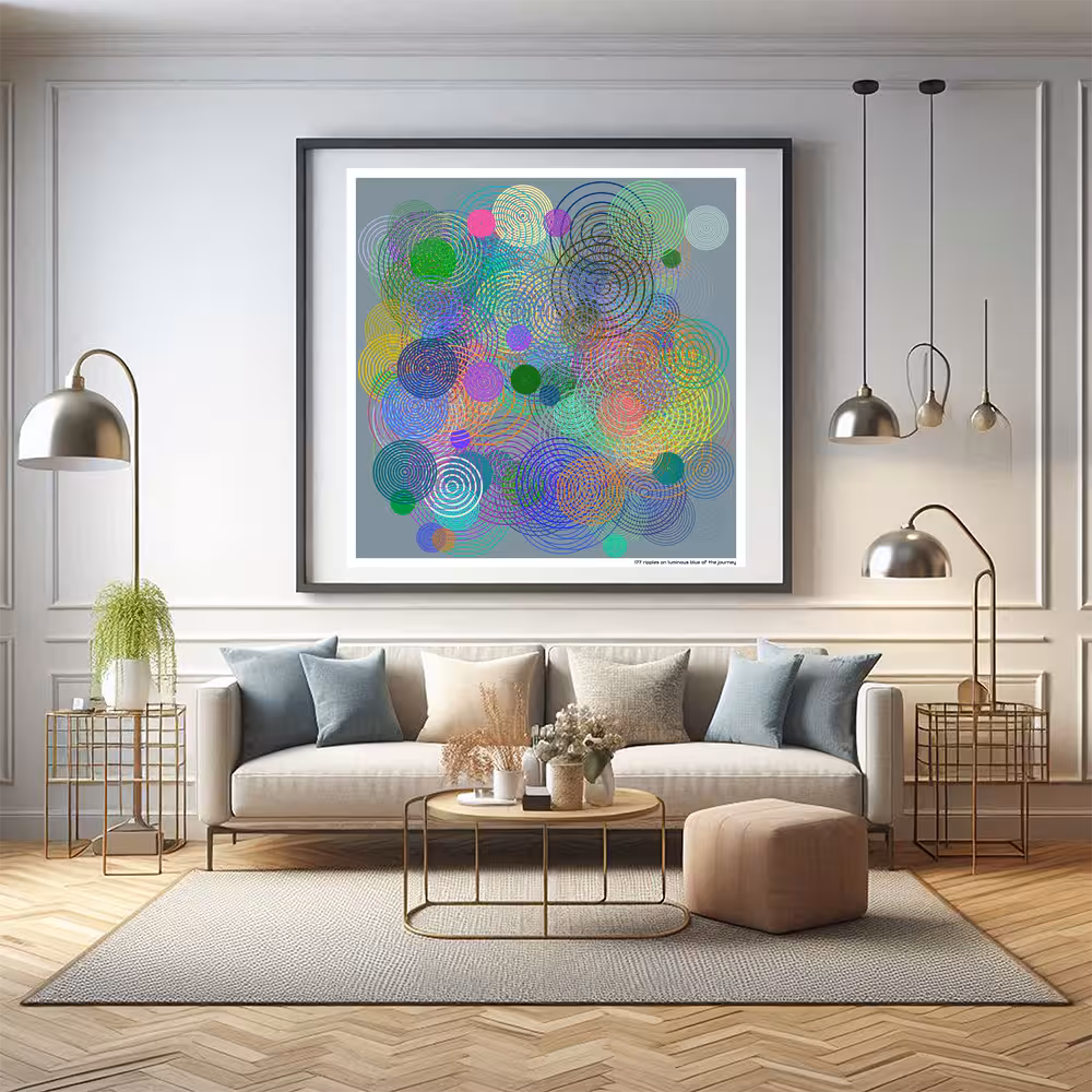 177 ripples on luminous blue of the journey in room setting