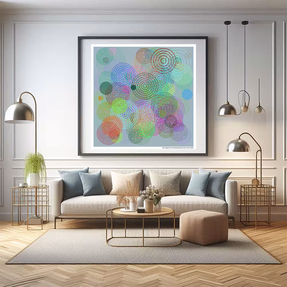 127 ripples on burnished gray of storm and comet in room setting