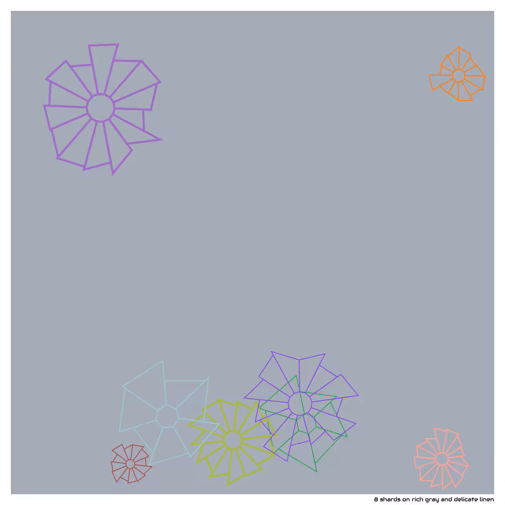 8 shards on rich gray and delicate linen