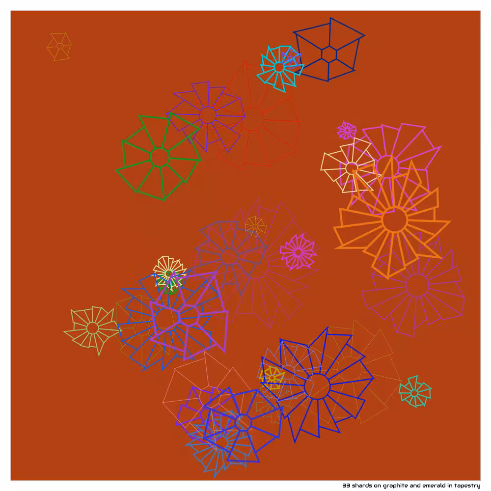 33 shards on graphite and emerald in tapestry