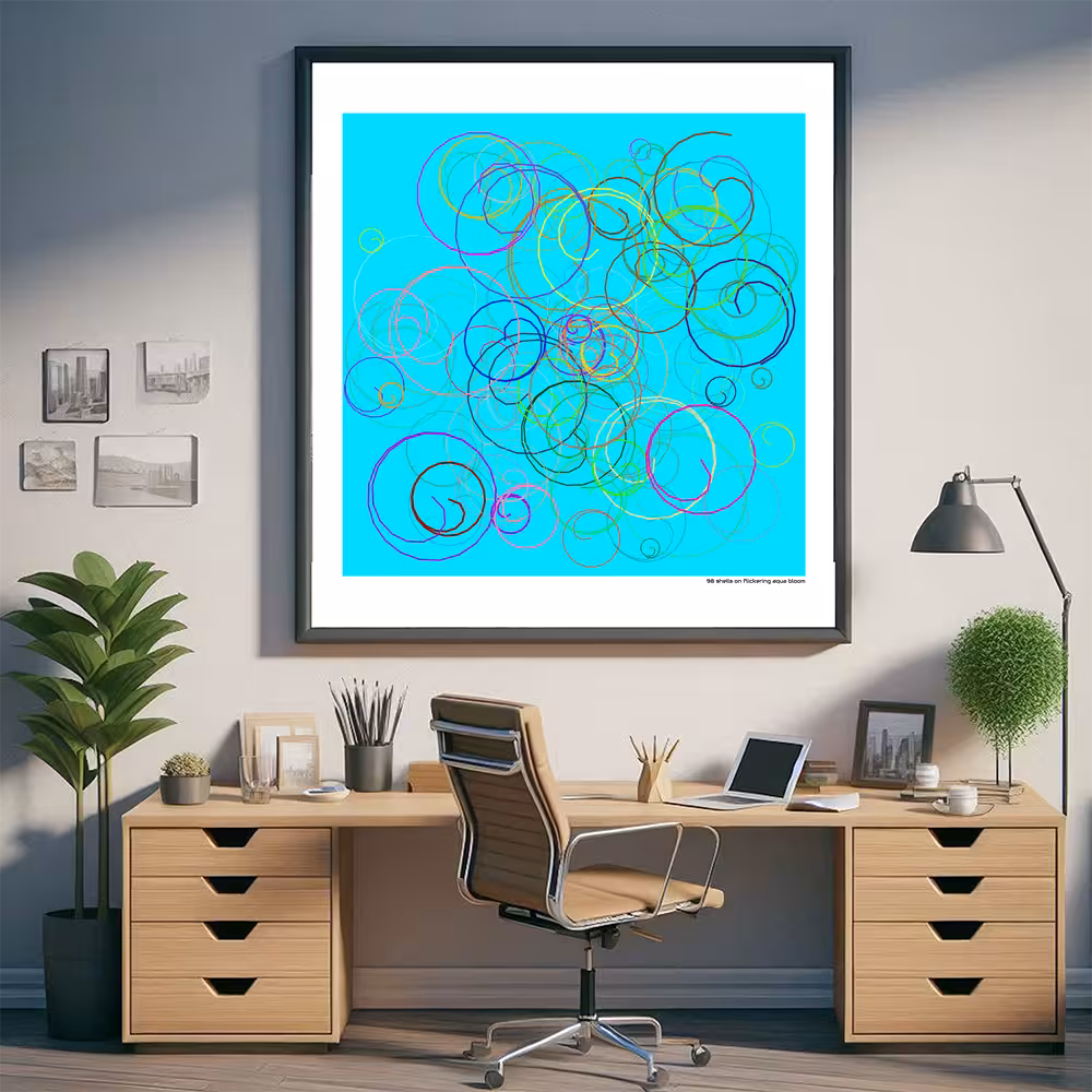 98 shells on flickering aqua bloom in room setting