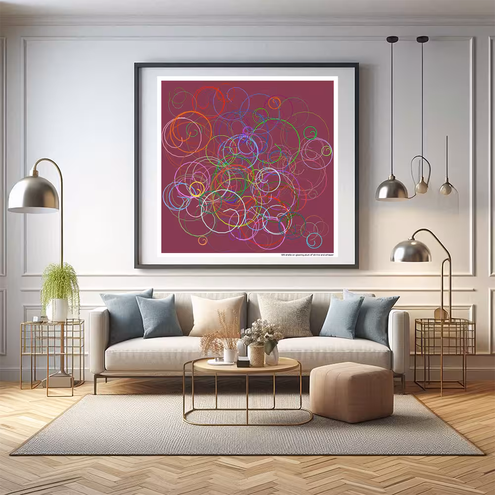 129 shells on glowing plum of shrine and whisper in room setting