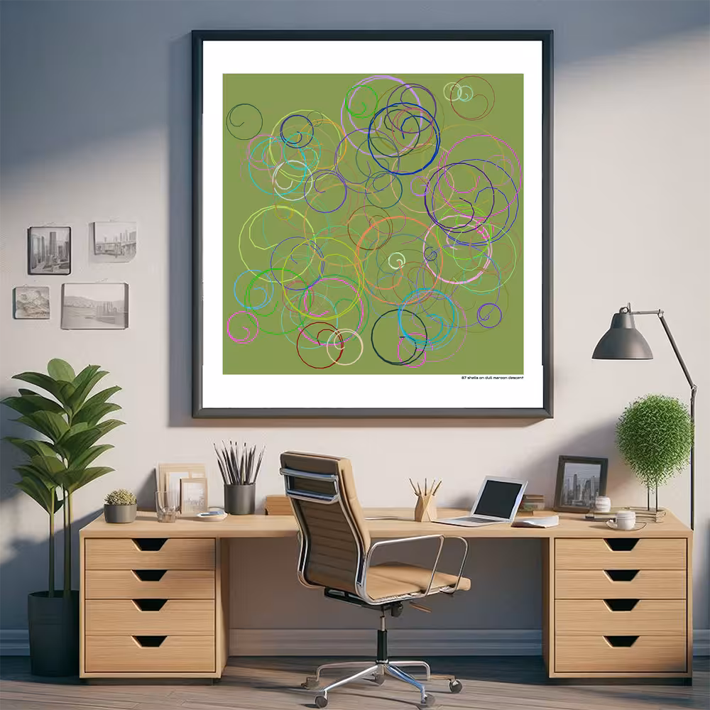 87 shells on dull maroon descent in room setting