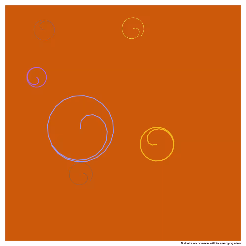 6 shells on crimson within emerging wine