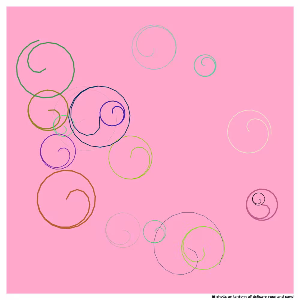 18 shells on lantern of delicate rose and sand