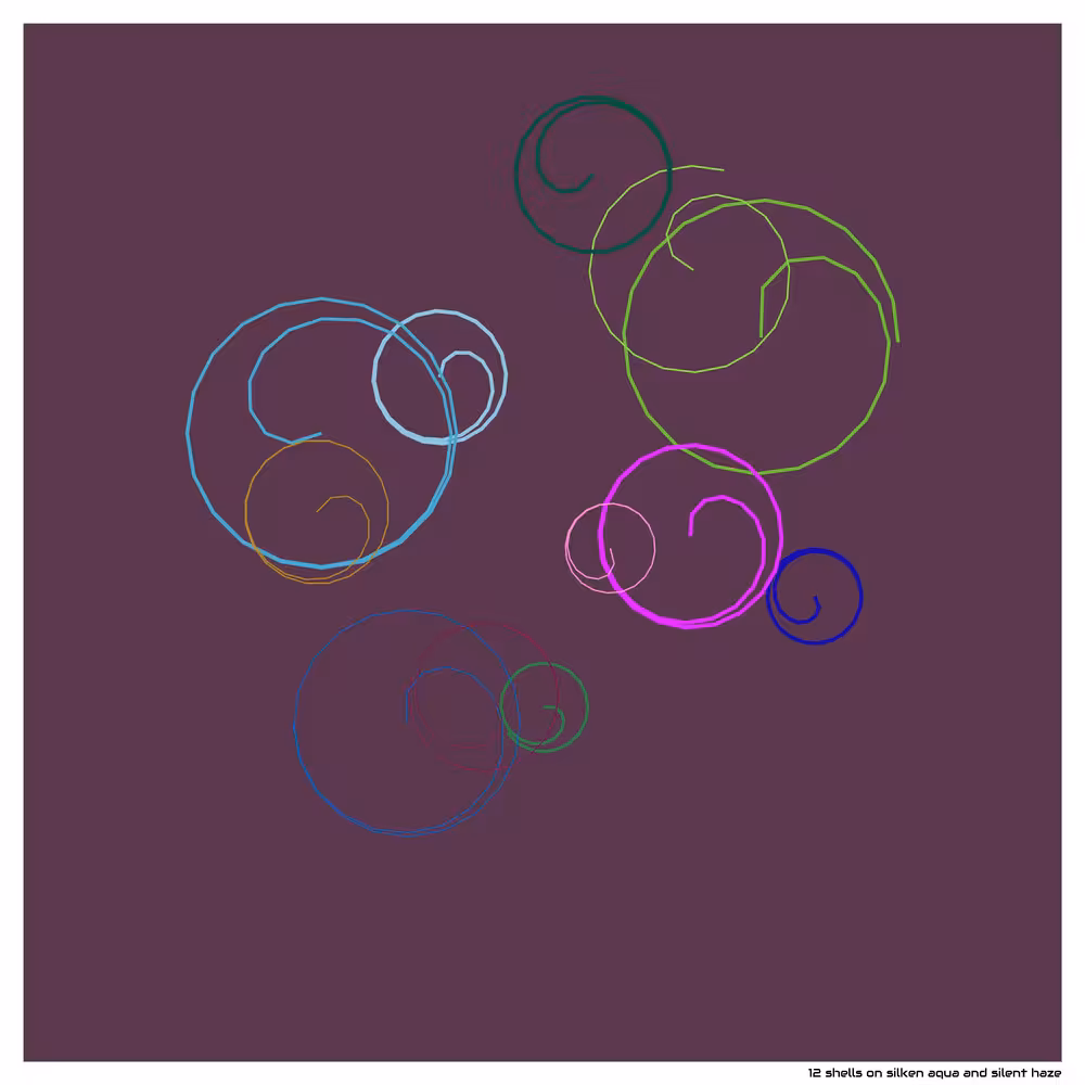 12 shells on silken aqua and silent haze