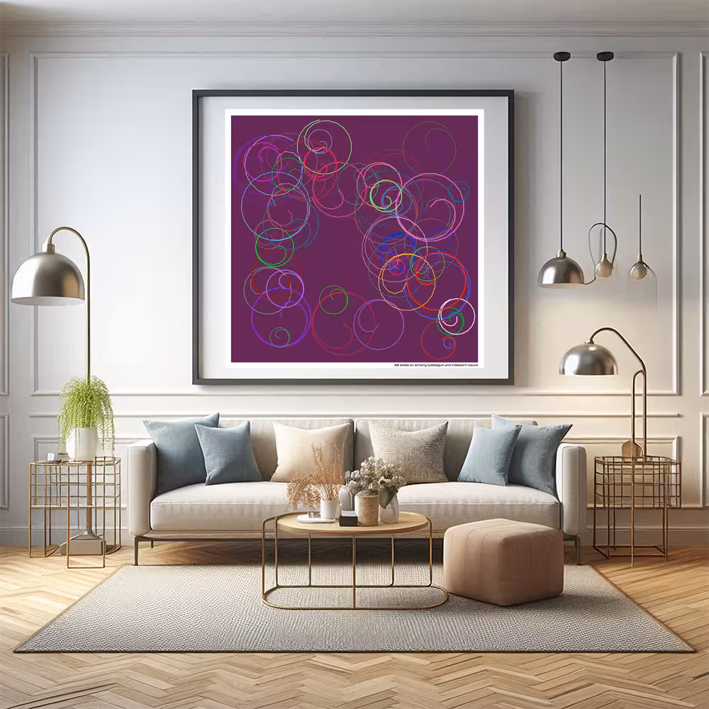 60 shells on echoing bubblegum and iridescent mauve in room setting