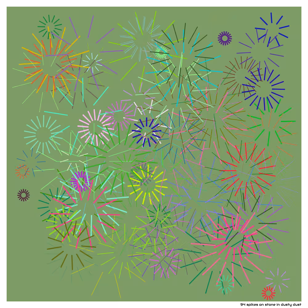 94 spikes on stone in dusty dust