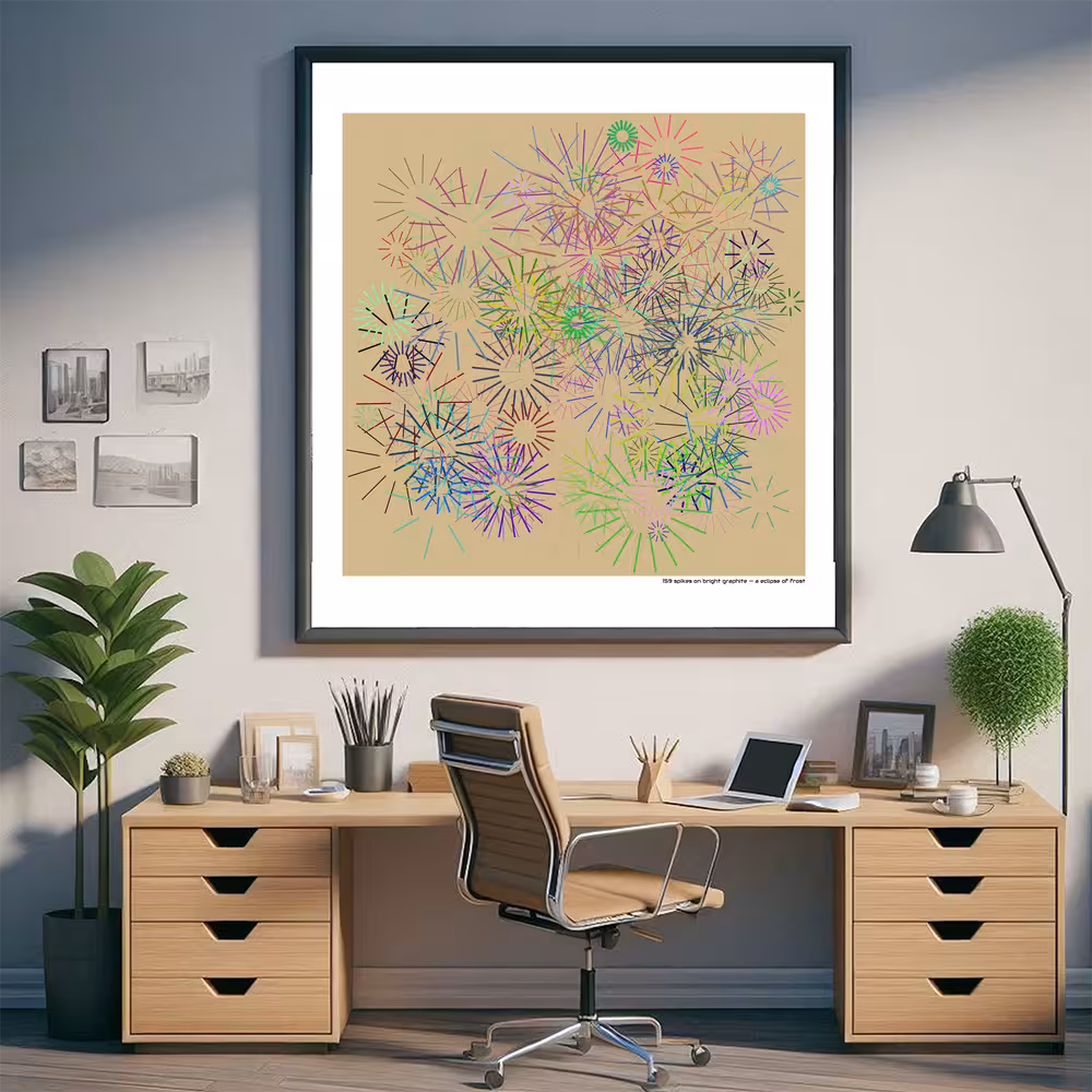 159 spikes on bright graphite — a eclipse of frost in room setting