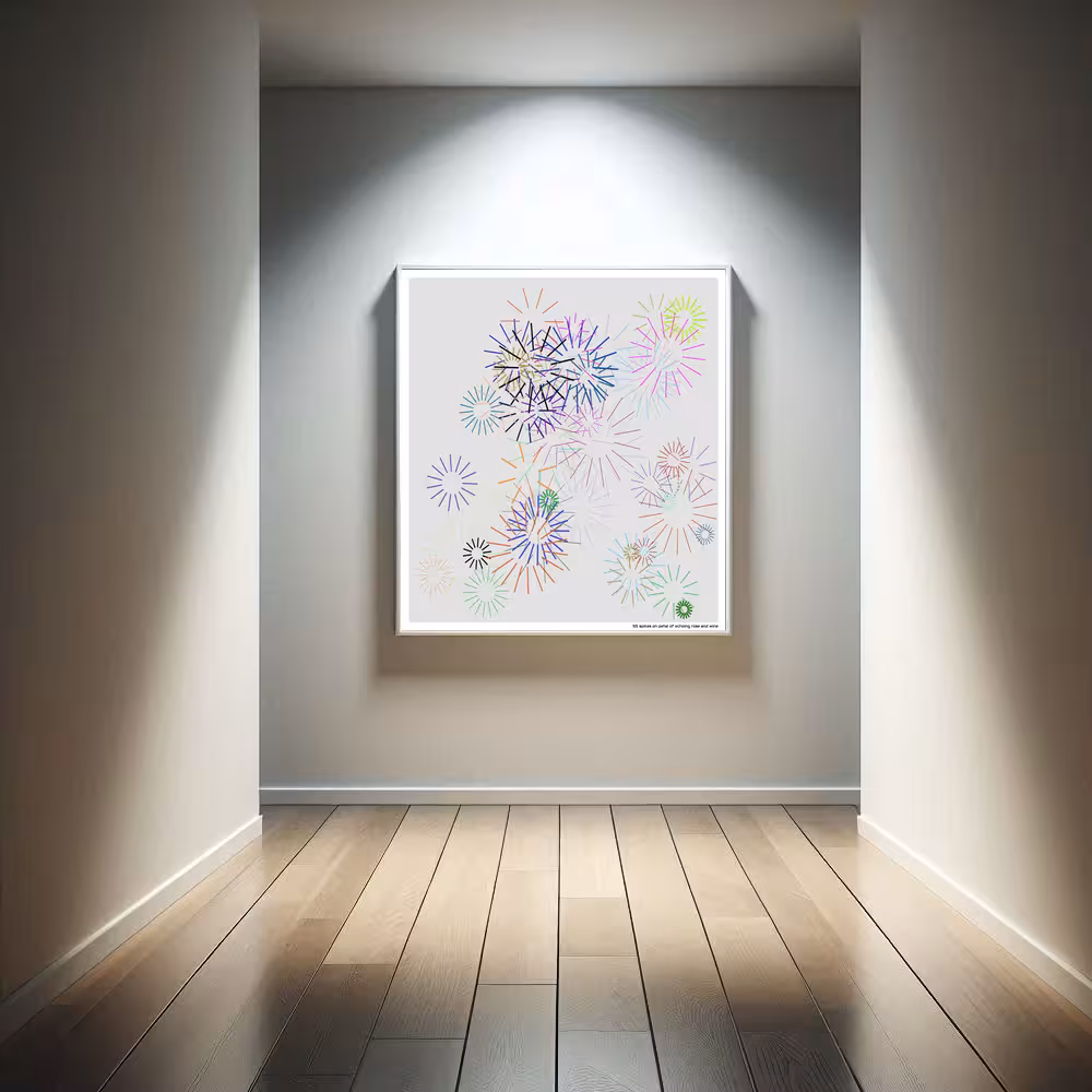 55 spikes on petal of echoing rose and wine in room setting