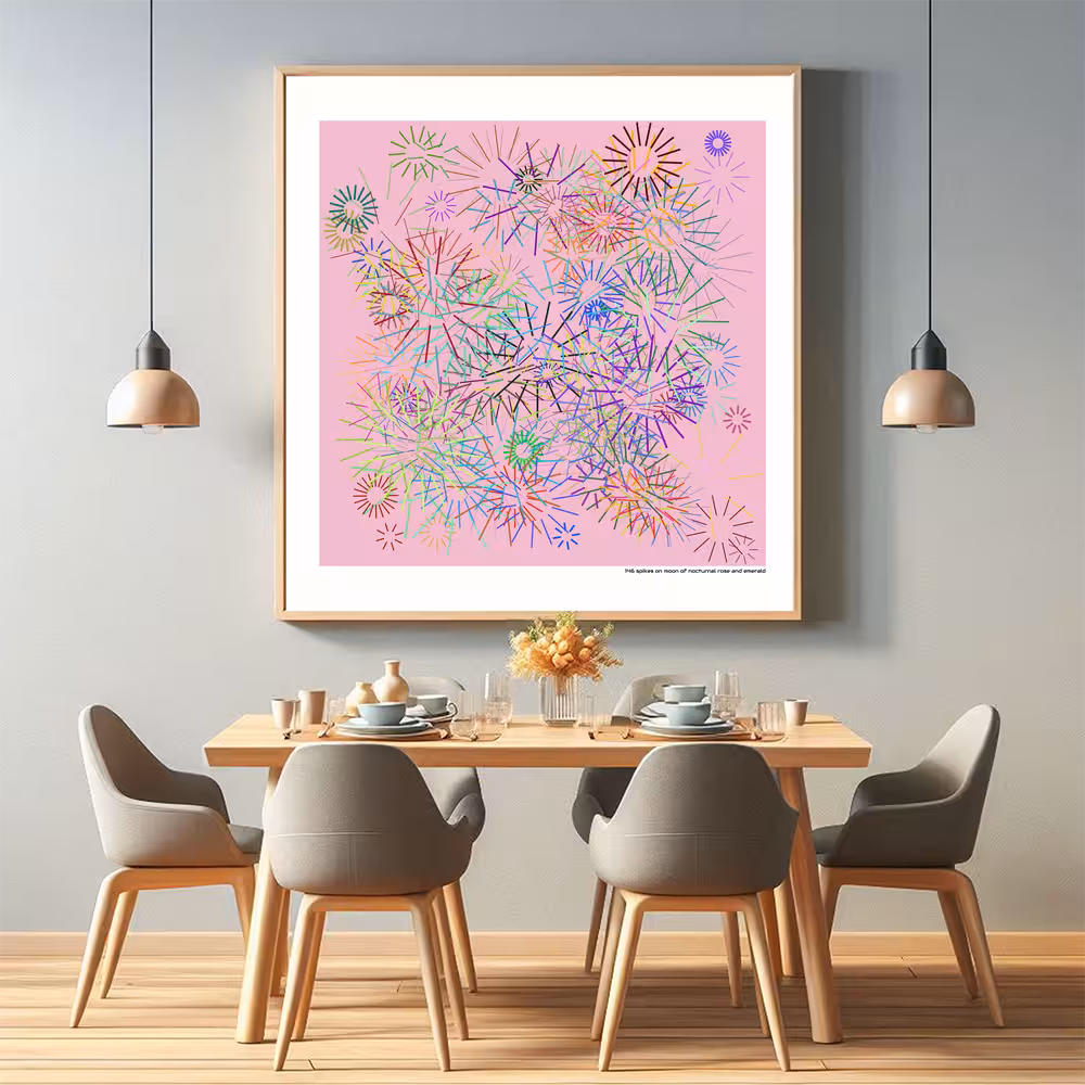 146 spikes on moon of nocturnal rose and emerald in room setting