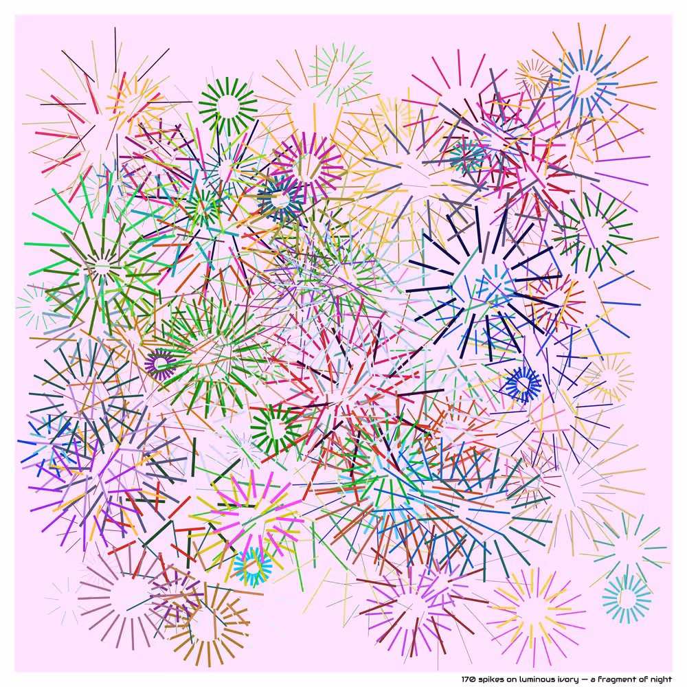 170 spikes on luminous ivory — a fragment of night