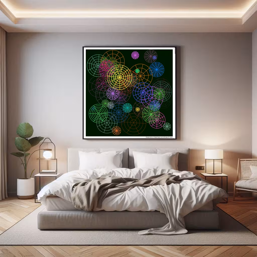 51 spinnets on faded black and stillness of comet in room setting