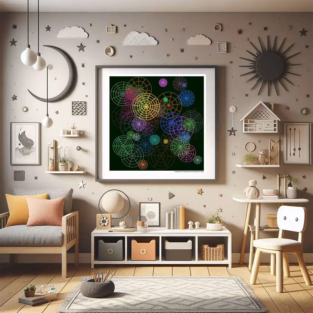 51 spinnets on faded black and stillness of comet in room setting