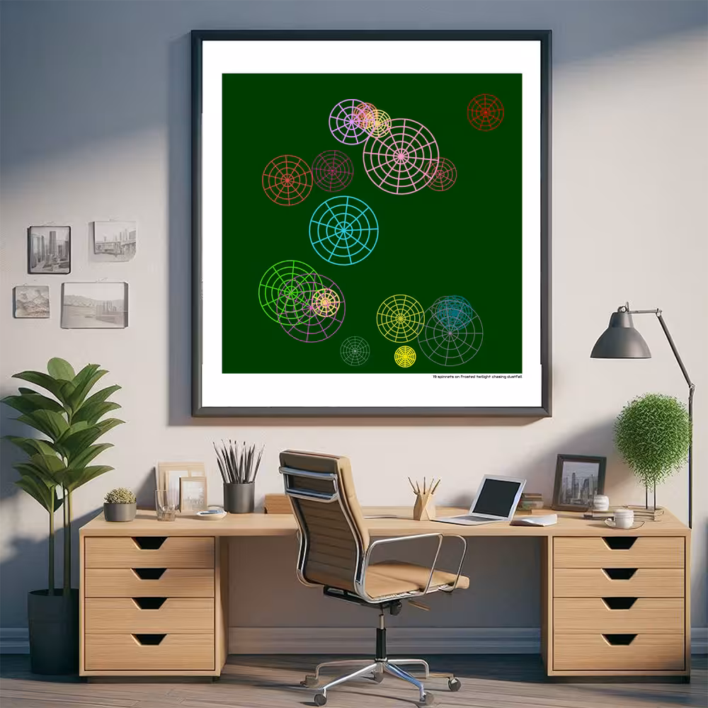 19 spinnets on frosted twilight chasing dustfall in room setting