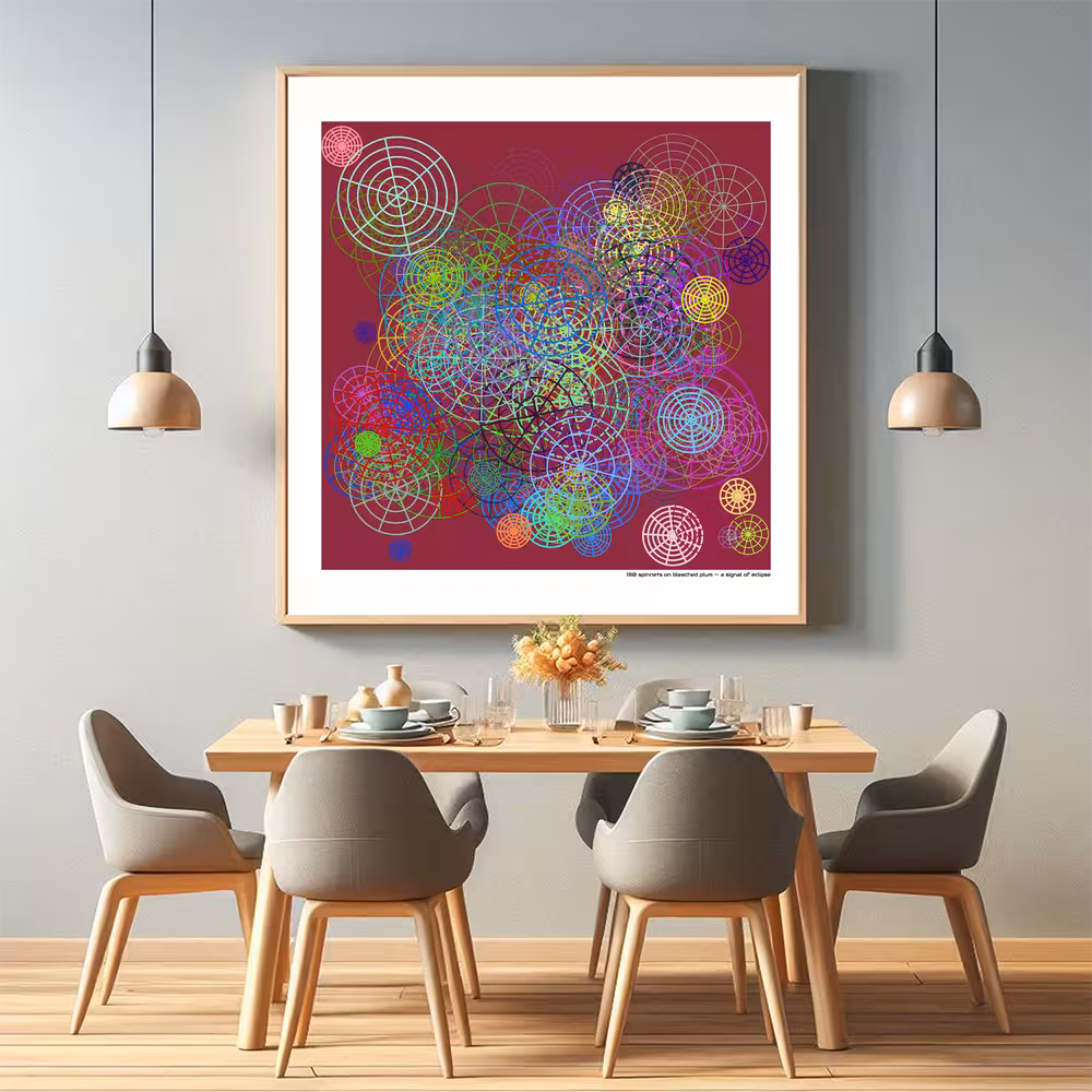 130 spinnets on bleached plum — a signal of eclipse in room setting