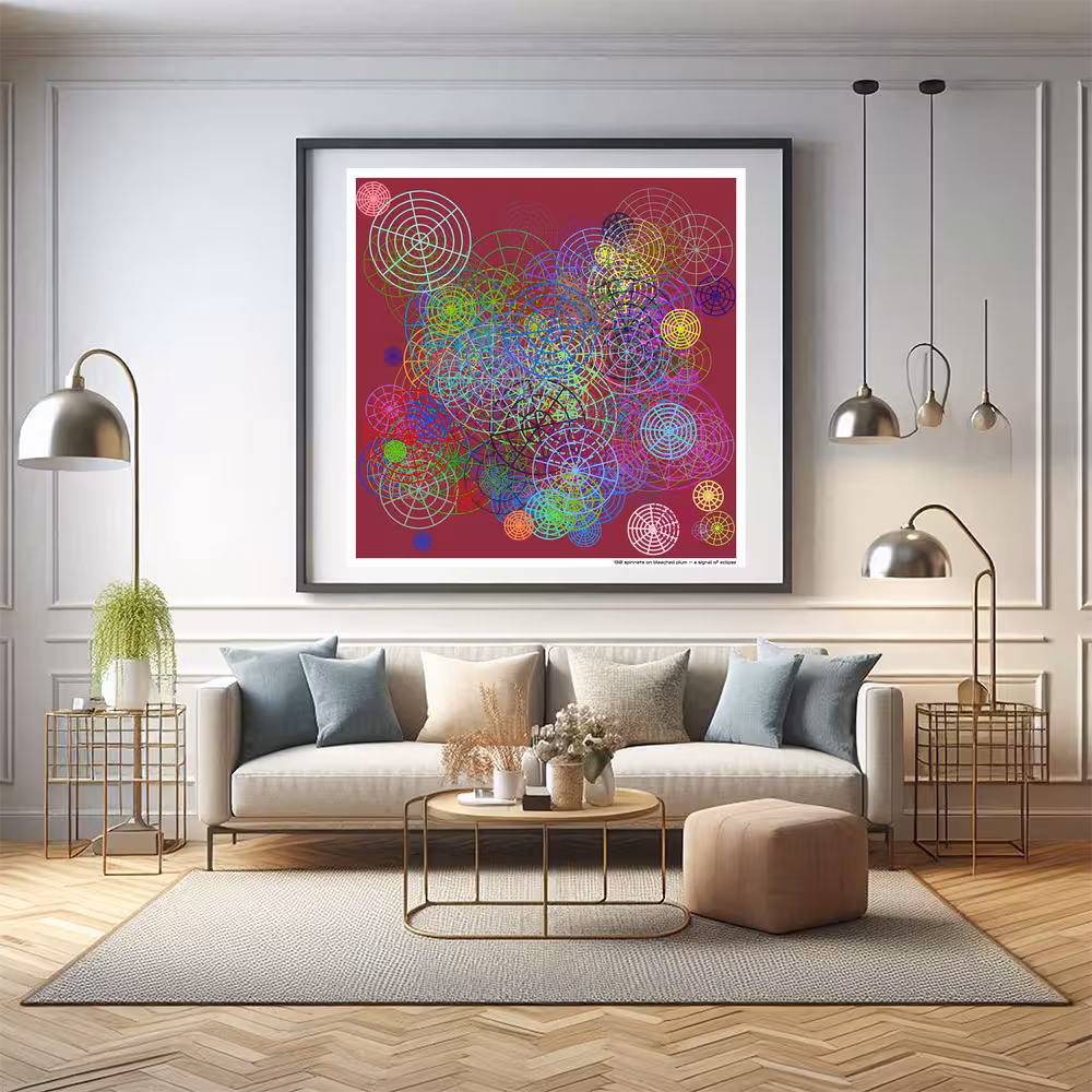 130 spinnets on bleached plum — a signal of eclipse in room setting