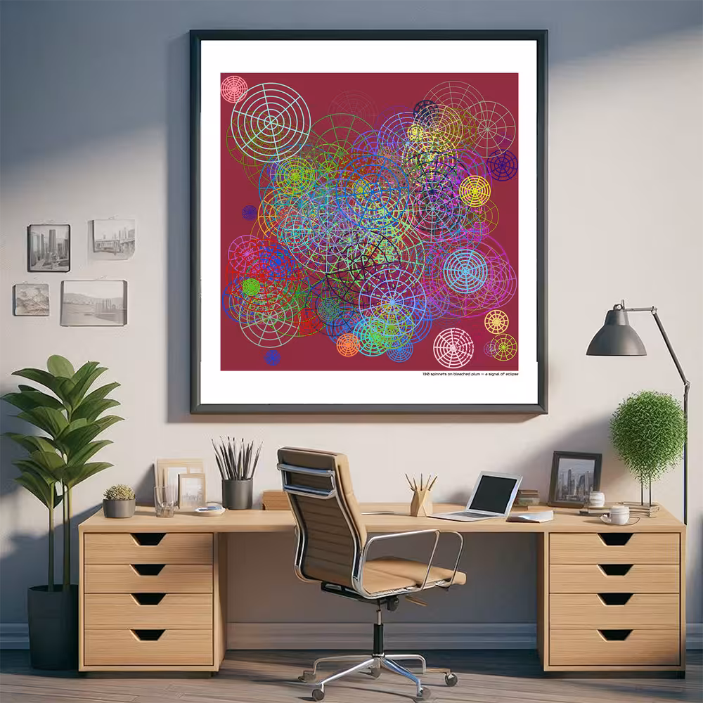 130 spinnets on bleached plum — a signal of eclipse in room setting