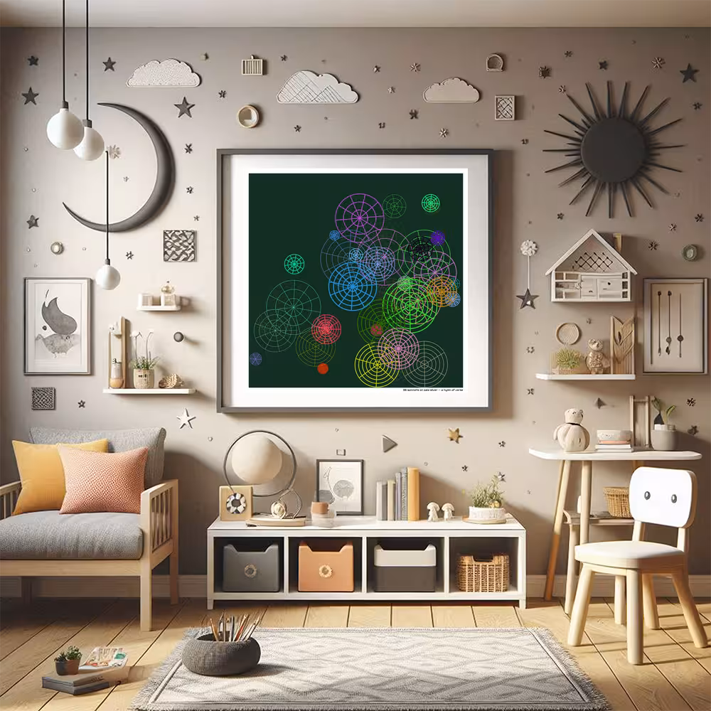 38 spinnets on pale silver — a hymn of verse in room setting