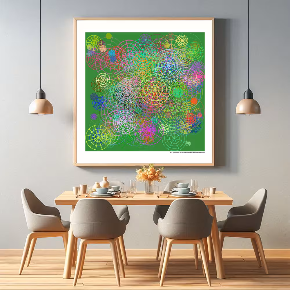 187 spinnets on translucent dust of the bloom in room setting