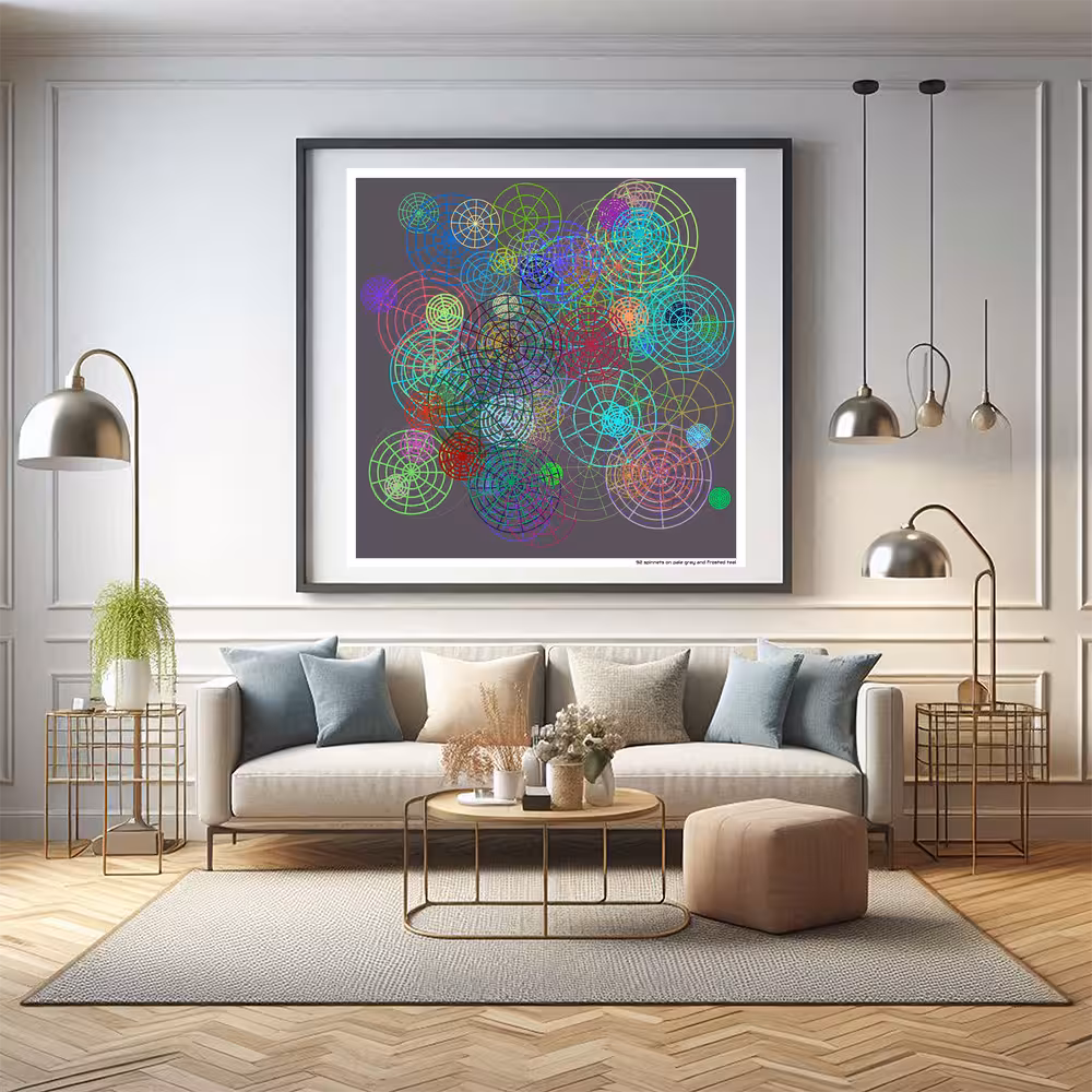 92 spinnets on pale gray and frosted teal in room setting