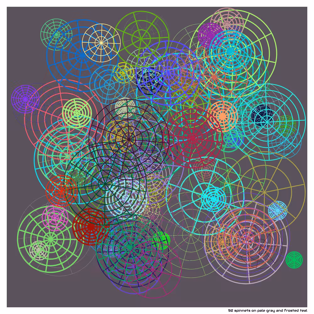 92 spinnets on pale gray and frosted teal