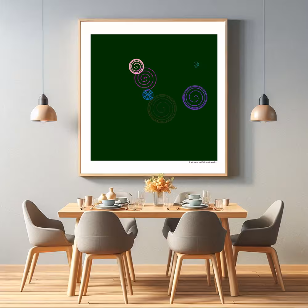 6 spirals on vivid ink chasing velvet in room setting