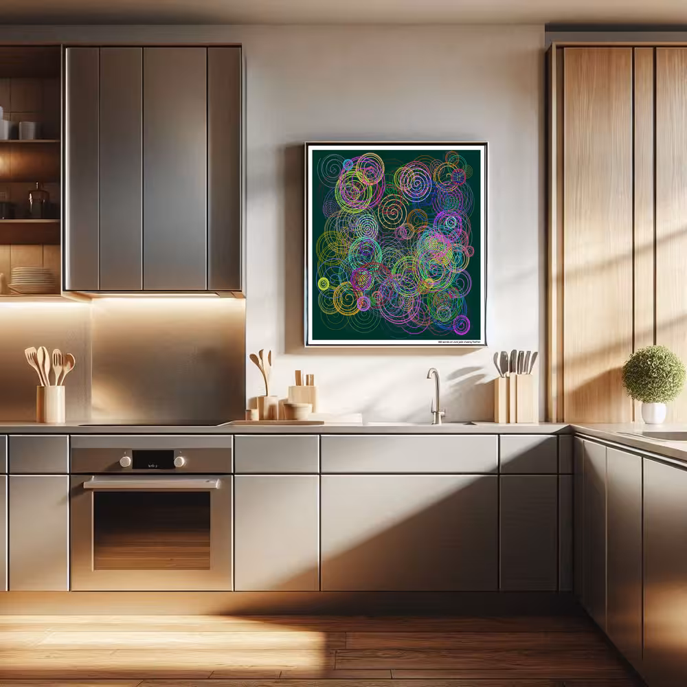 180 spirals on vivid jade chasing feather in room setting